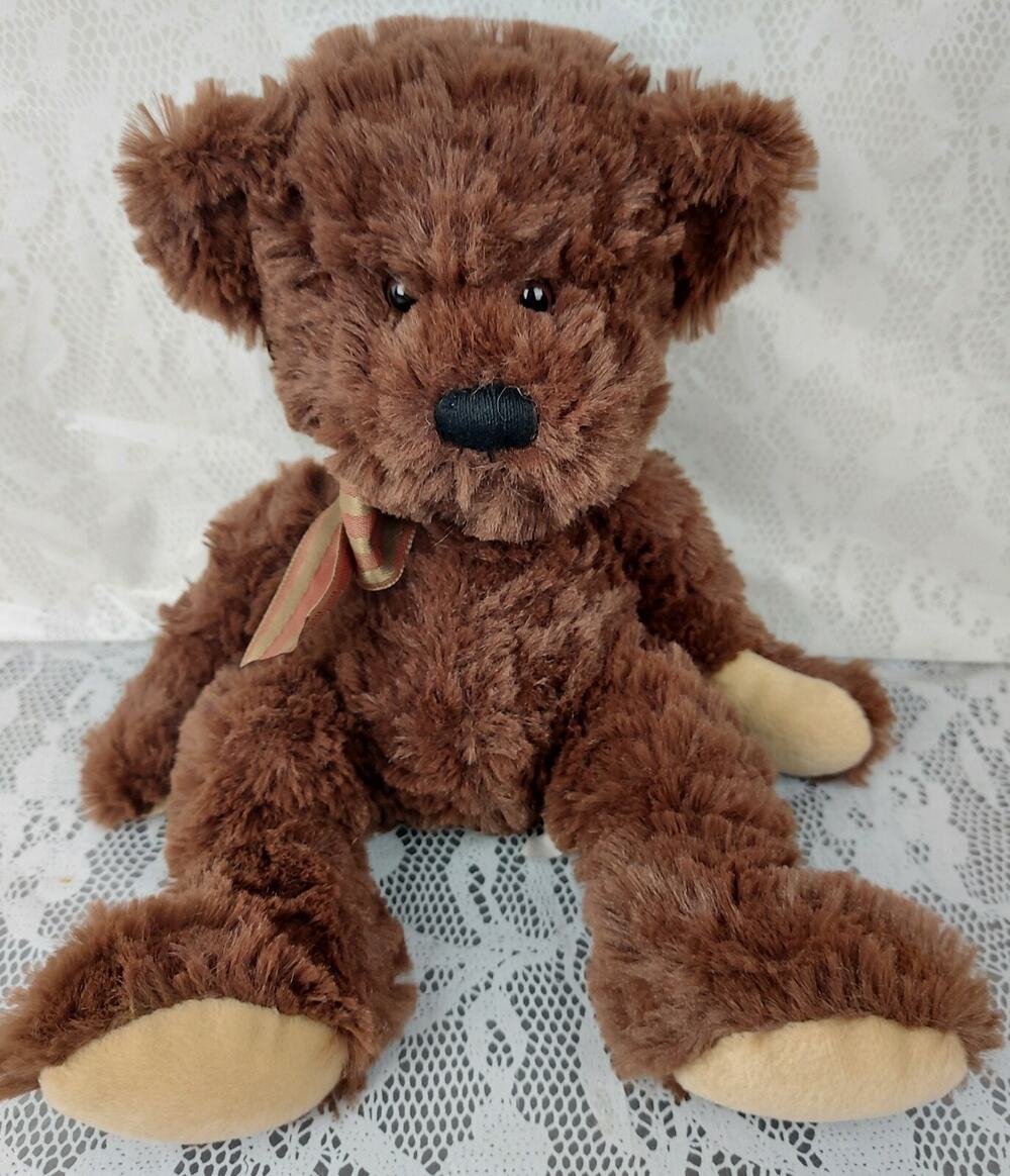 Demdaco Nat And Jules Teddy Bear Brown Ribbon Bow 11" Plush Stuffed Animal 2012